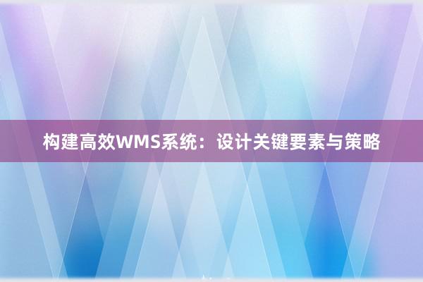 构建高效WMS系统：设计关键要素与策略